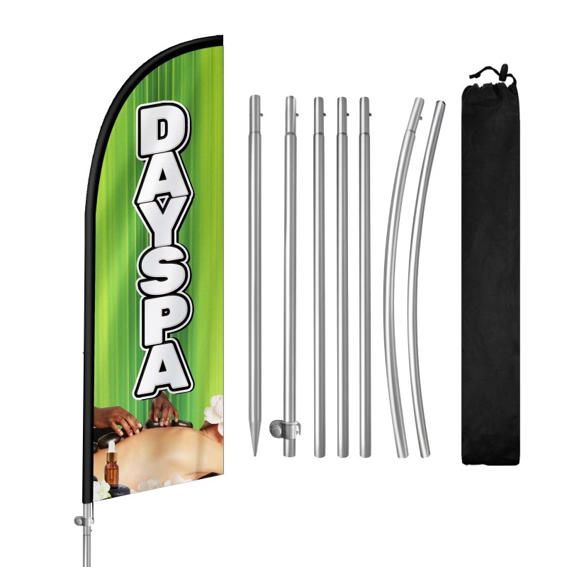 8FT Day Spa Banner Feather Flag with Stainless Steel Pole Kit(2m flag set)