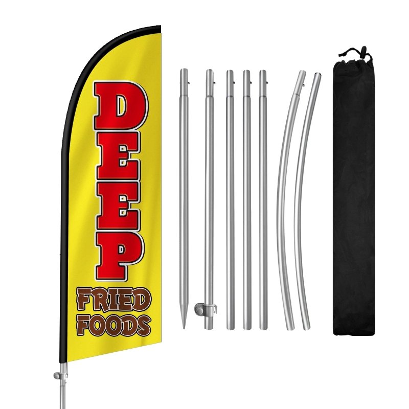 8FT Deep Fried Foods Banner Feather Flag with Stainless Steel Pole Kit(2m flag set)