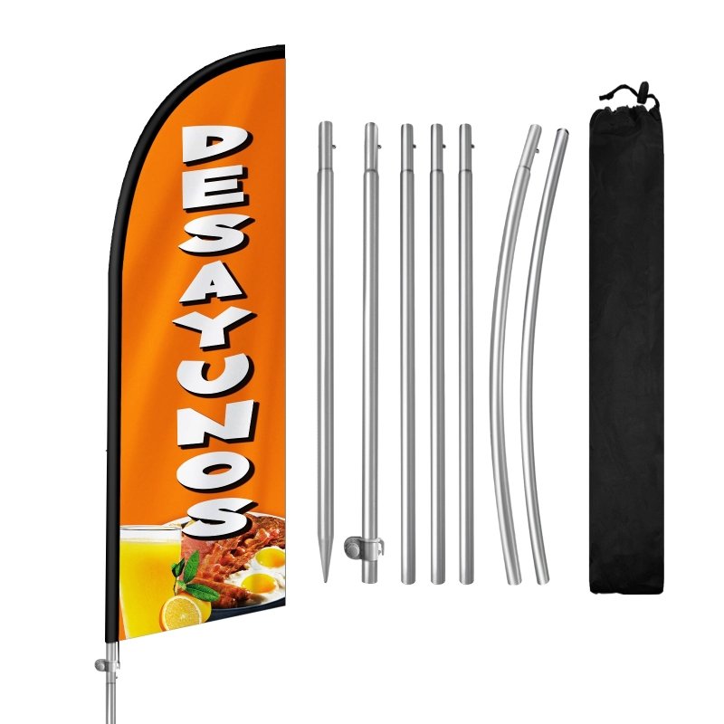 8FT Desayunos Banner Feather Flag with Stainless Steel Pole Kit/Ground Stake(2m flag set）