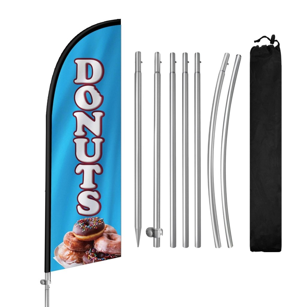 8FT Donuts Blue Feather Flag with Stainless Steel Pole Kit(2m flag set)