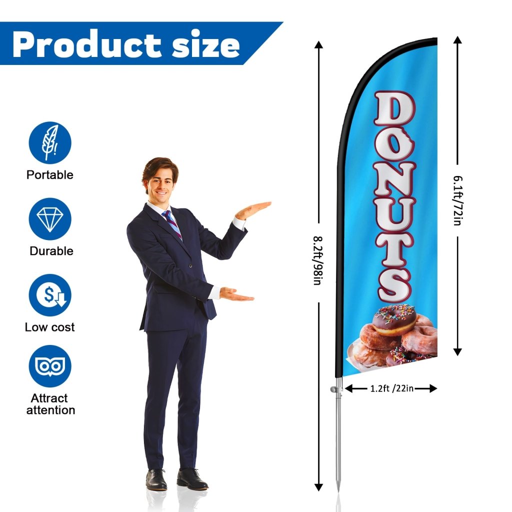 8FT Donuts Blue Feather Flag with Stainless Steel Pole Kit(2m flag set)