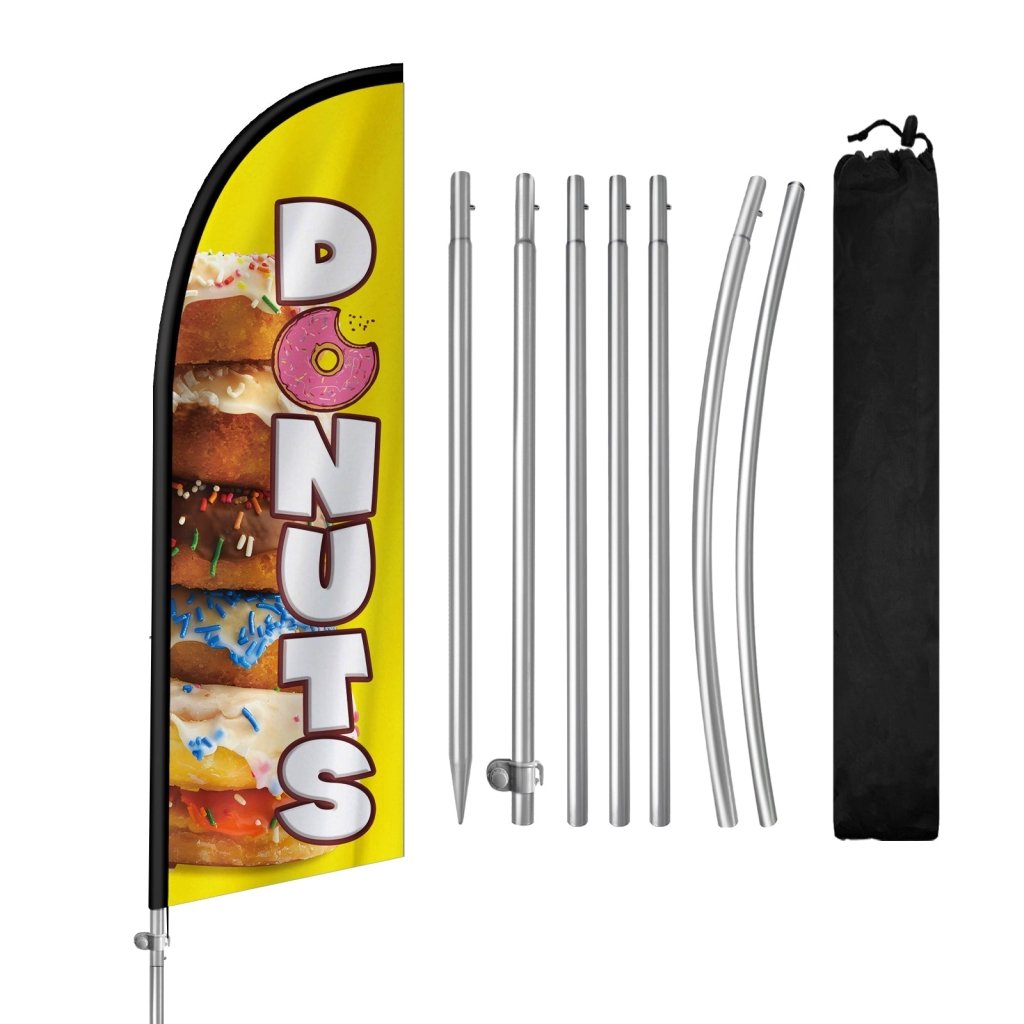 8FT Donuts Yellow Feather Flag with Stainless Steel Pole Kit(2m flag set)