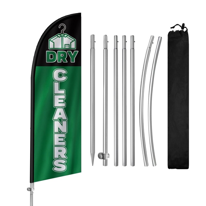 8FT Dry Cleaners Banner Feather Flag with Stainless Steel Pole Kit(2m flag set)