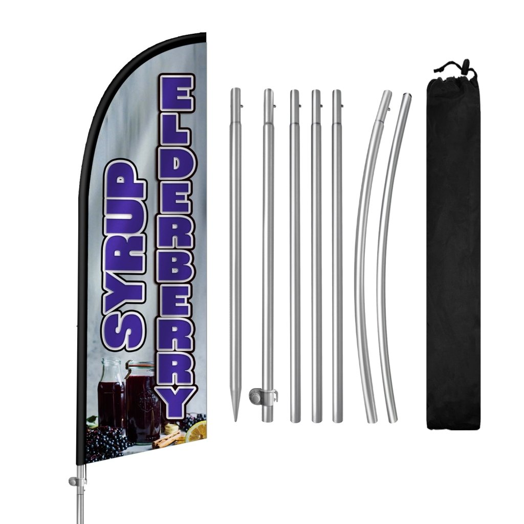 8FT Elderberry Syrup Feather Flag with Stainless Steel Pole Kit(2m flag set)