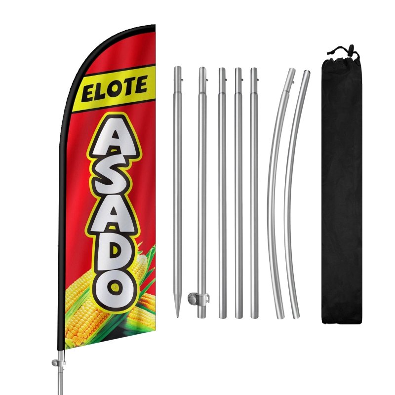 8FT Elote Asado Banner Feather Flag with Stainless Steel Pole Kit(2m flag set）