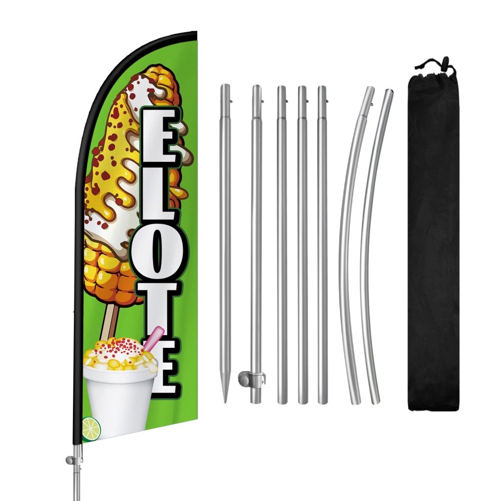 8FT Elote Feather Flag with Stainless Steel Pole Kit/Ground Stake(2m flag set）