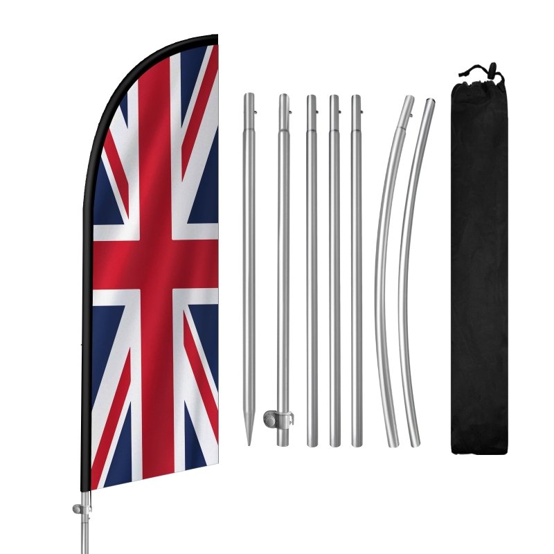 8FT England Feather Flag with Stainless Steel Pole Kit(2m flag set)