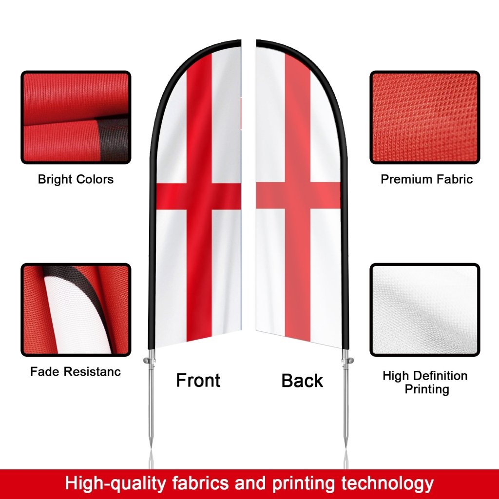 8FT England Flag Feather Flag with Stainless Steel Pole Kit(2m flag set)