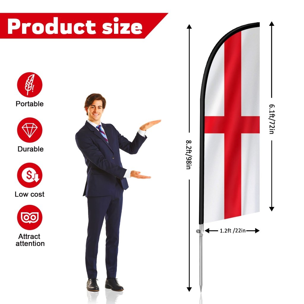 8FT England Flag Feather Flag with Stainless Steel Pole Kit(2m flag set)