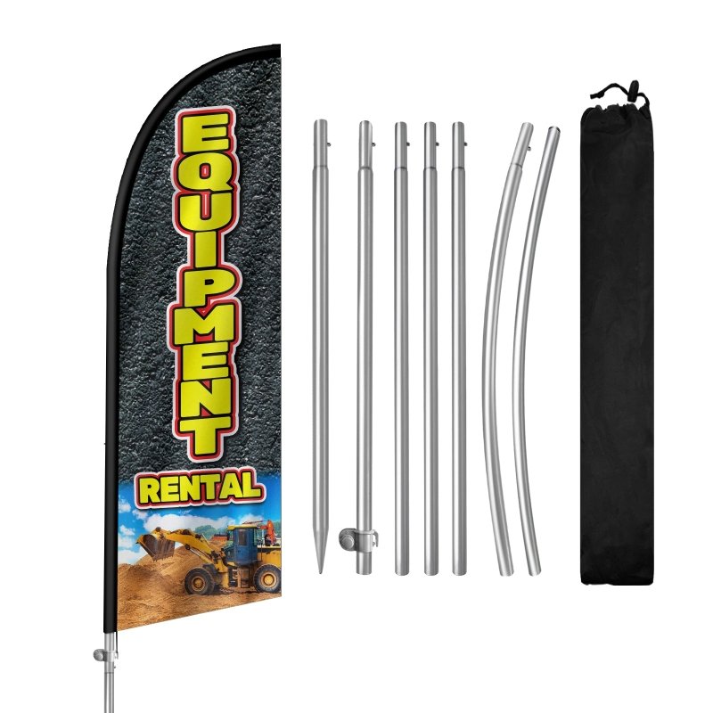 8FT Equipment Rental Banner Feather Flag with Stainless Steel Pole Kit(2m flag set)