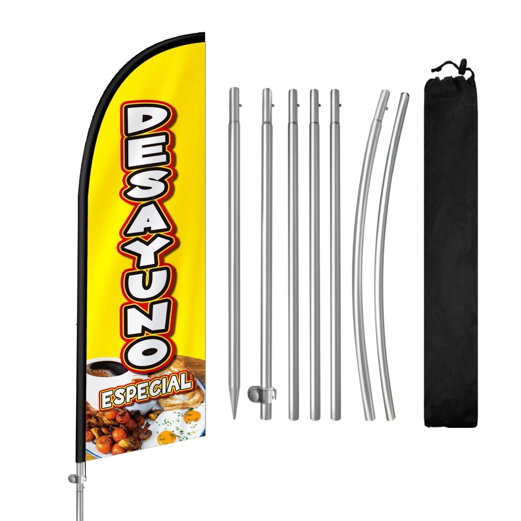 8FT Especial Desayuno Banner Feather Flag with Stainless Steel Pole Kit(2m flag set)