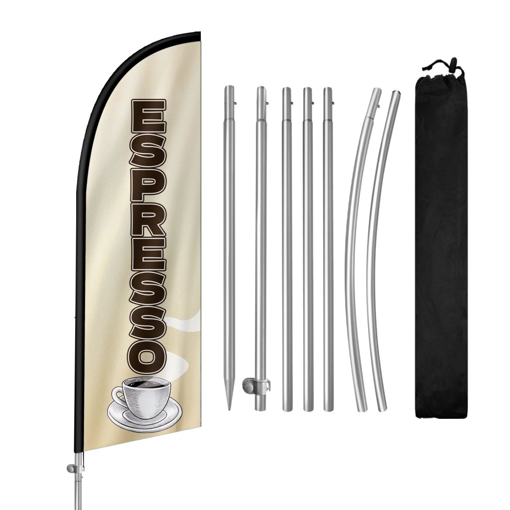 8FT Espresso White Feather Flag with Stainless Steel Pole Kit(2m flag set)