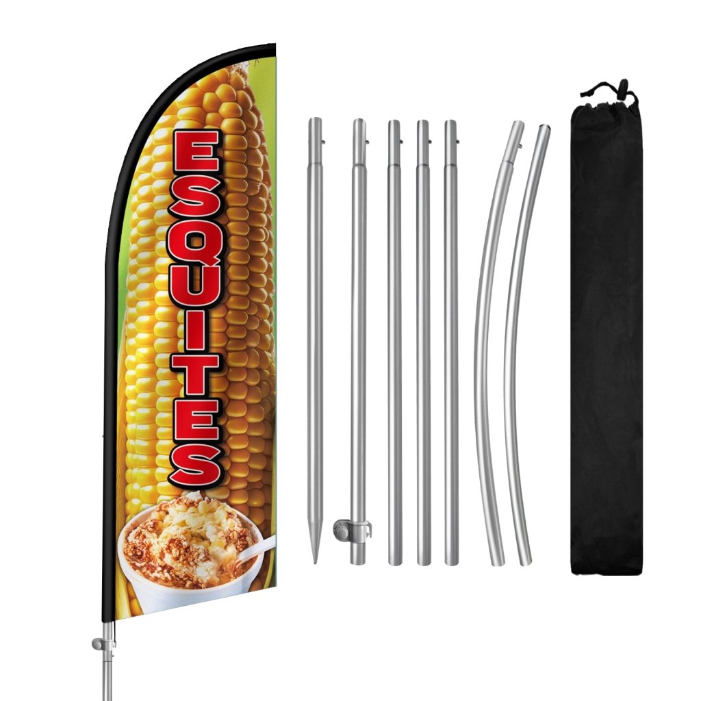 8FT Esquites Feather Flag with Stainless Steel Pole Kit(2m flag set)