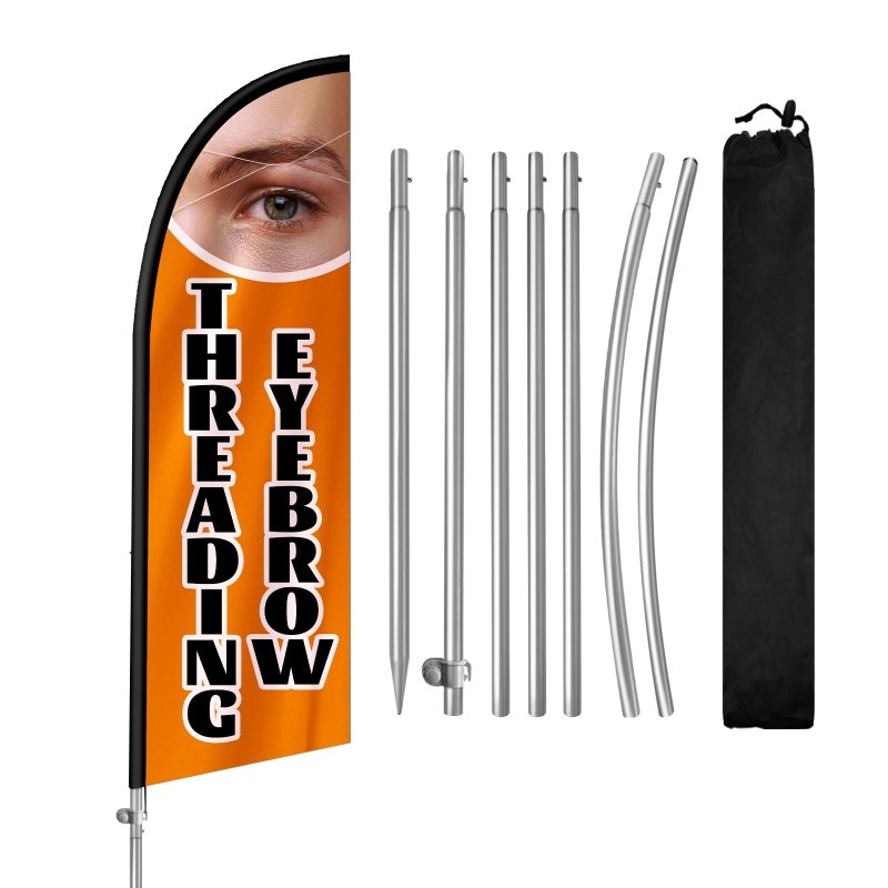 8FT Eyebrow Threading Feather Flag with Stainless Steel Pole Kit(2m flag set)