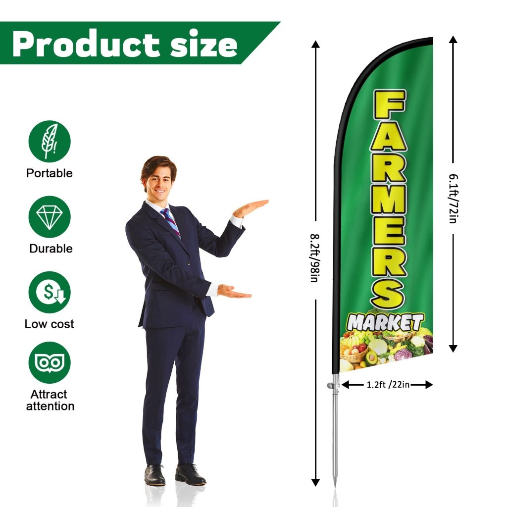 8FT Farmers Market 01 Sign Feather Flag with Stainless Steel Pole Kit(2m flag set)