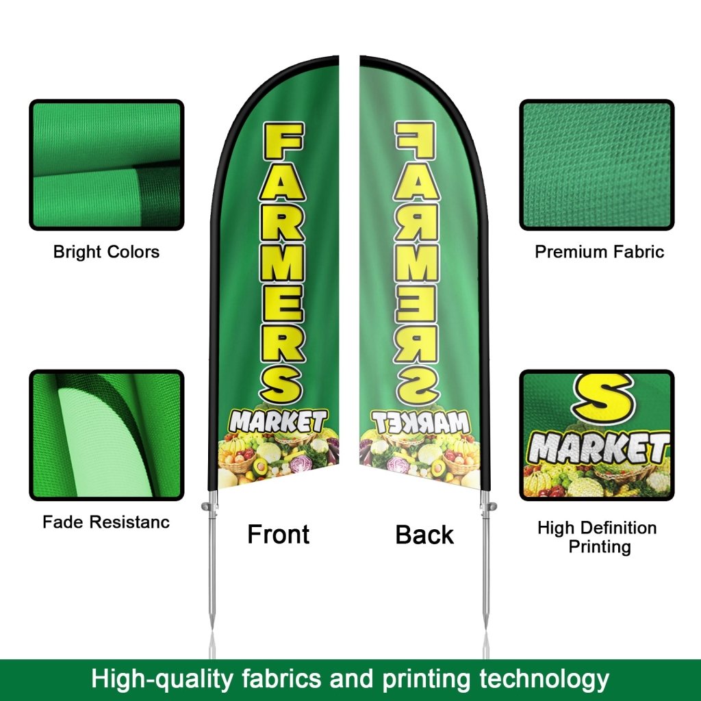 8FT Farmers Market 01 Sign Feather Flag with Stainless Steel Pole Kit(2m flag set)