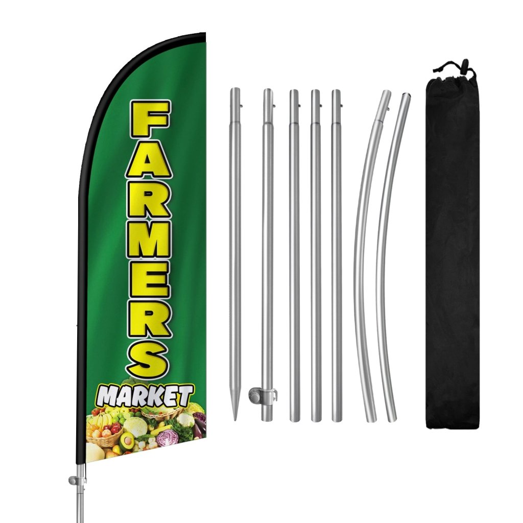 8FT Farmers Market 01 Sign Feather Flag with Stainless Steel Pole Kit(2m flag set)