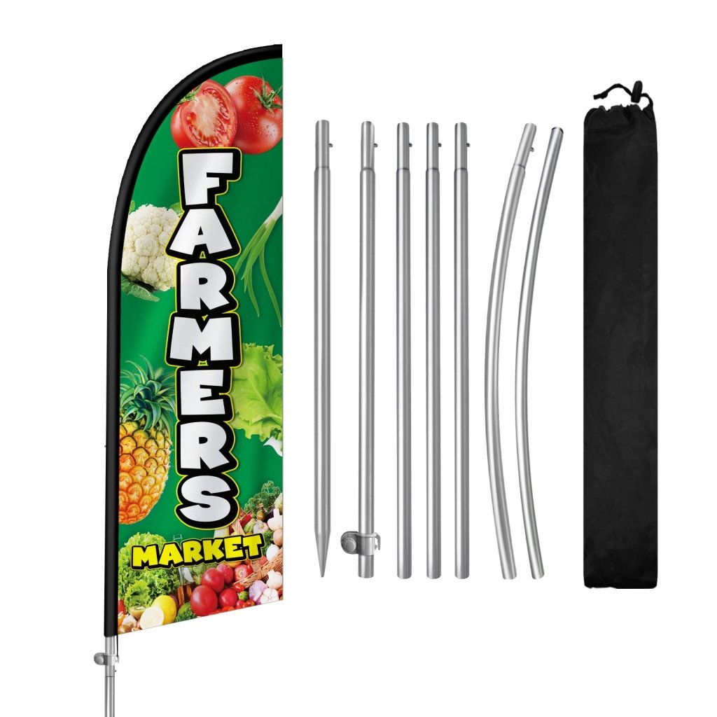 8FT Farmers Market Sign Feather Flag with Stainless Steel Pole Kit(2m flag set)