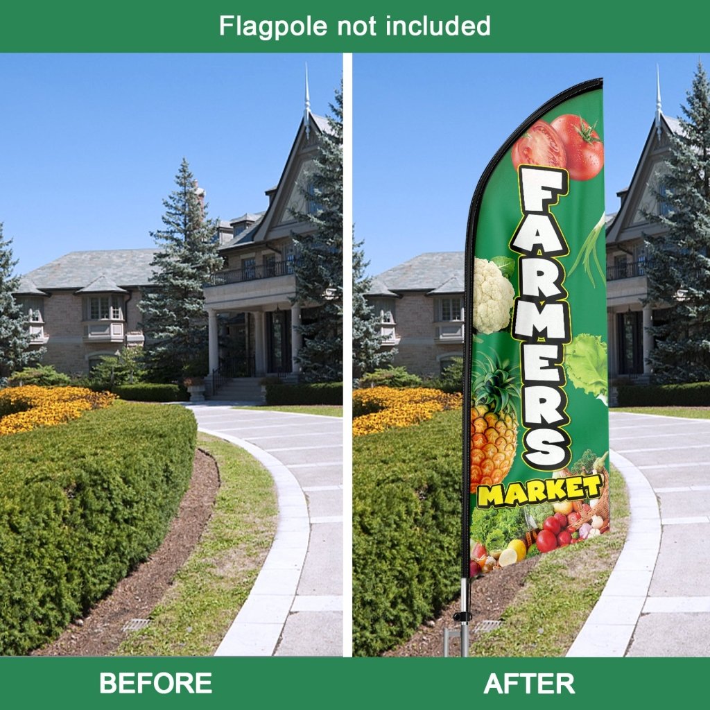 8FT Farmers Market Sign Swooper Flag (Flagpole Not Included 3.4)