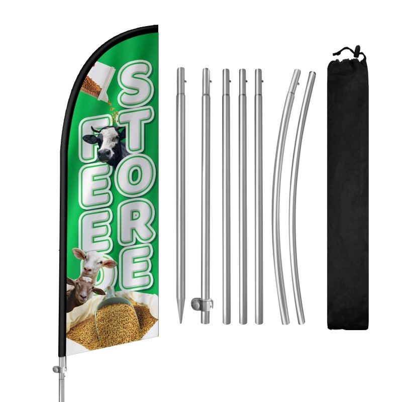 8FT Feed Store Banner Feather Flag with Stainless Steel Pole Kit(2m flag set)