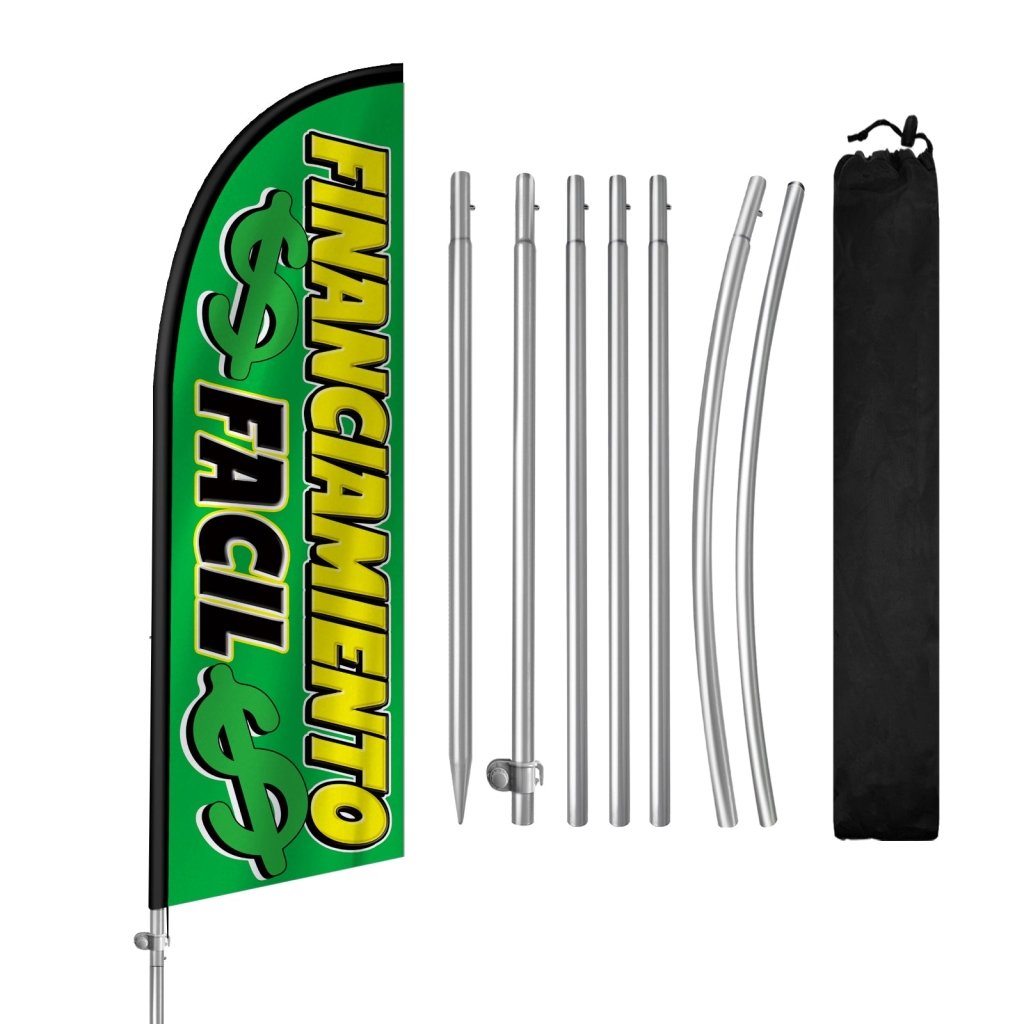 8FT Financiamiento Facil Banner Feather Flag with Stainless Steel Pole Kit(2m flag set)