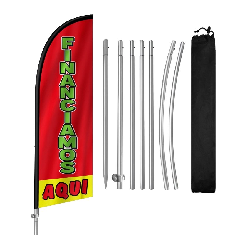 8FT Financiamos Aqui Banner Feather Flag withStainless Steel Pole Kit(2m flag set)