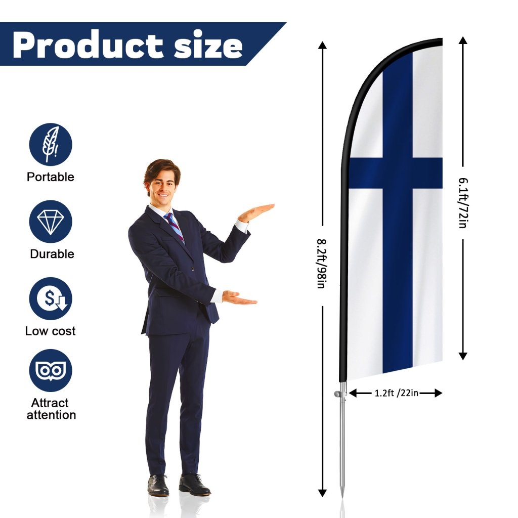 8FT Finland Flag Feather Flag with Stainless Steel Pole Kit(2m flag set)