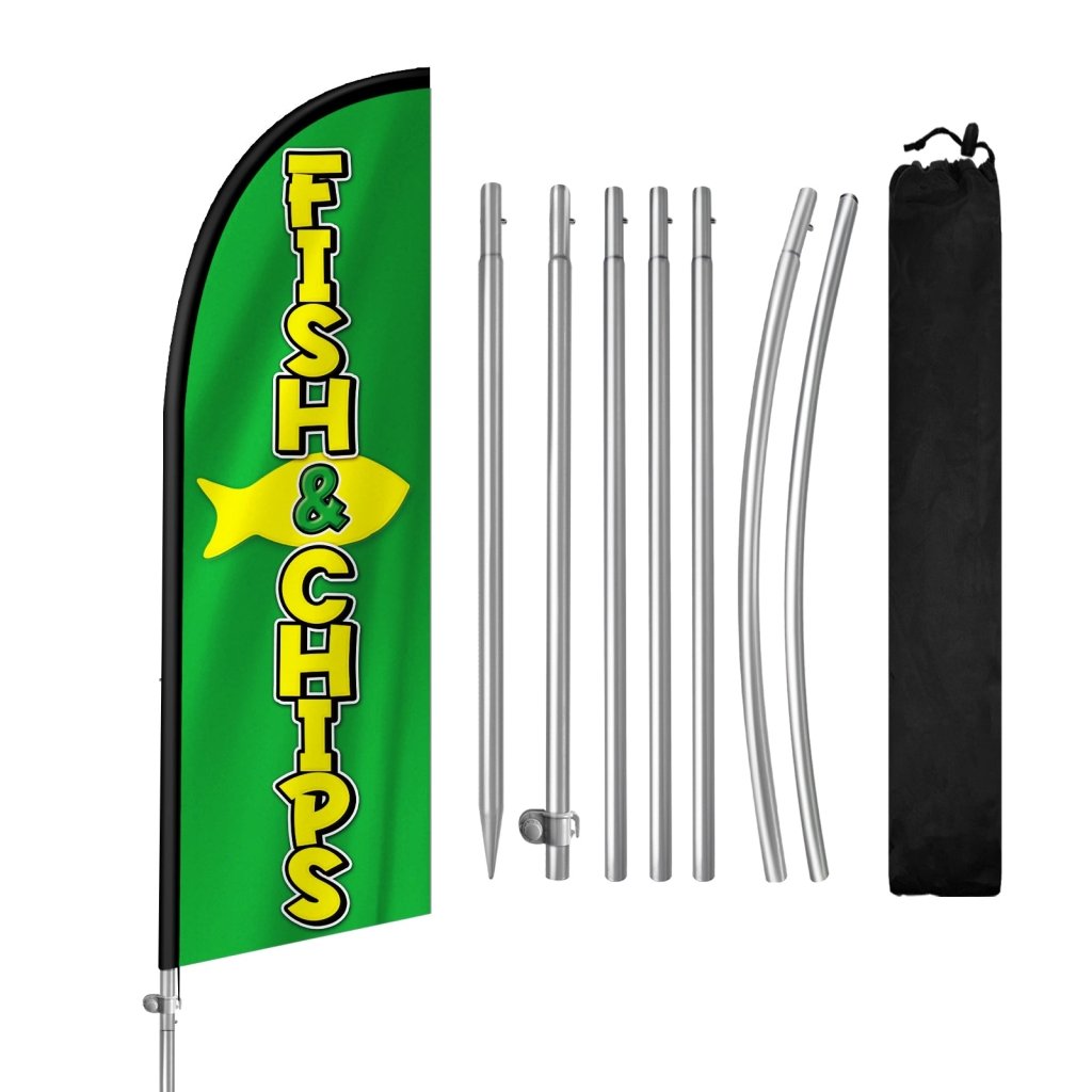 8FT Fish&Chips Banner Feather Flag with Stainless Steel Pole Kit(2m flag set)