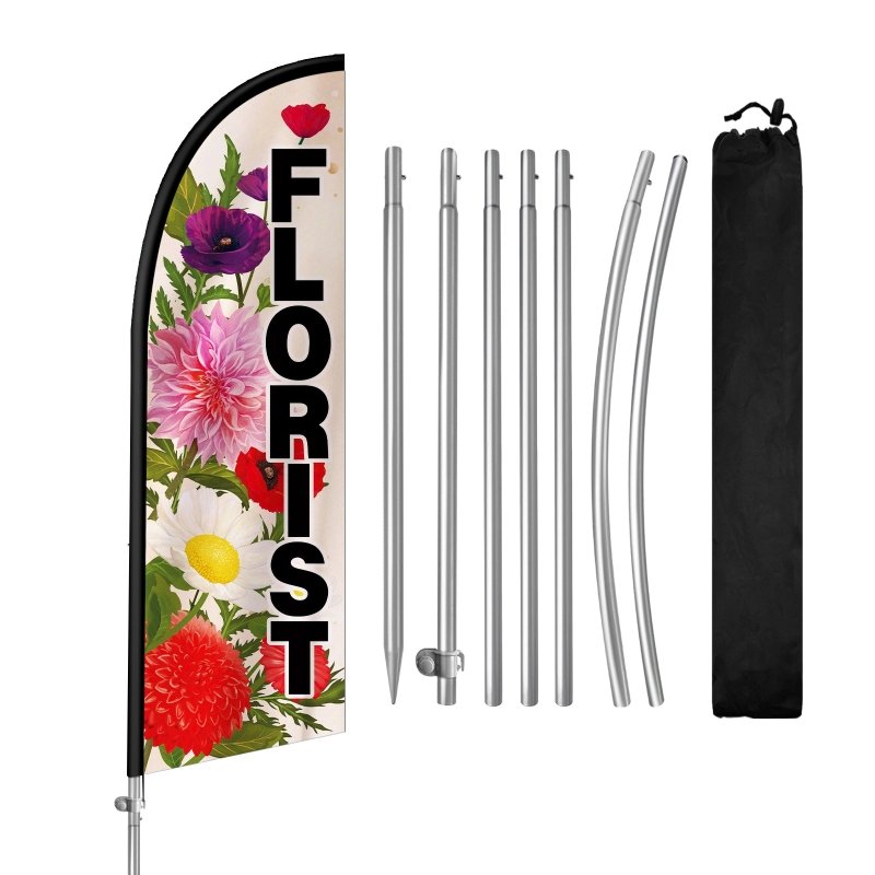 8FT Florist Sign Feather Flag with Stainless Steel Pole Kit(2m flag set)