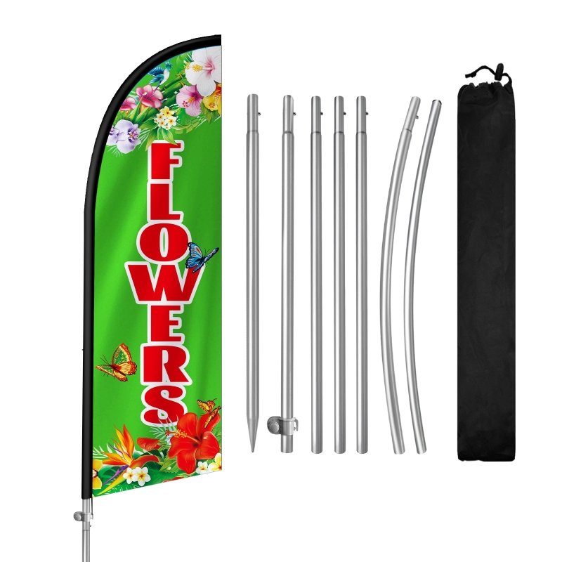 8FT Flowers Sign Feather Flag with Stainless Steel Pole Kit(2m flag set)