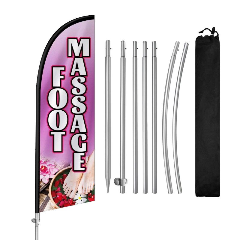 8FT Foot Massage Purple Banner Feather Flag with Stainless Steel Pole Kit(2m flag set)