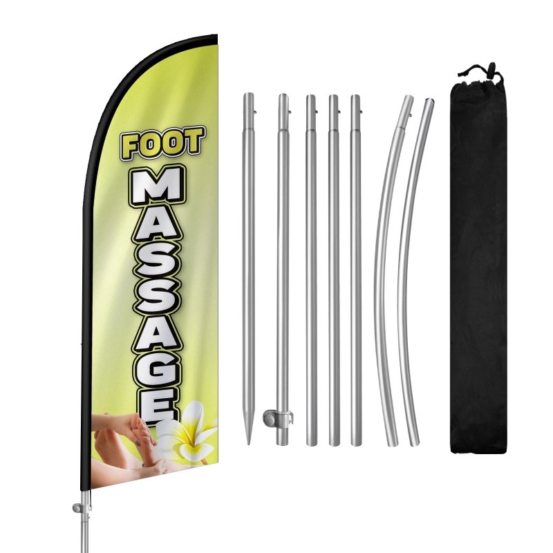 8FT Foot Massage Yellow Feather Flag with Stainless Steel Pole Kit(2m flag set)