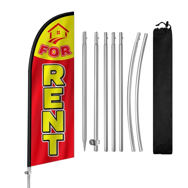 8FT For Rent Banner Feather Flag with Stainless Steel Pole Kit(2m flag set)