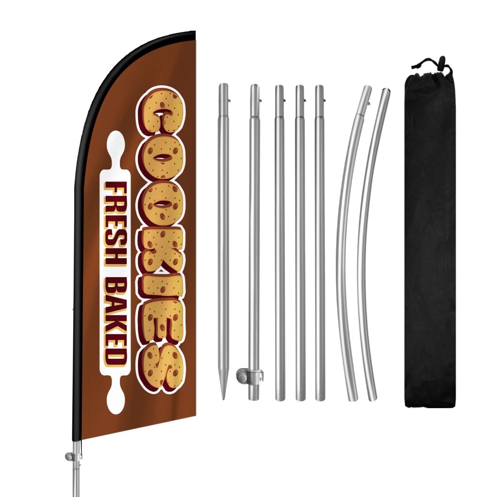 8FT Fresh Baked Cookies Sign Feather Flag with Stainless Steel Pole Kit(2m flag set)