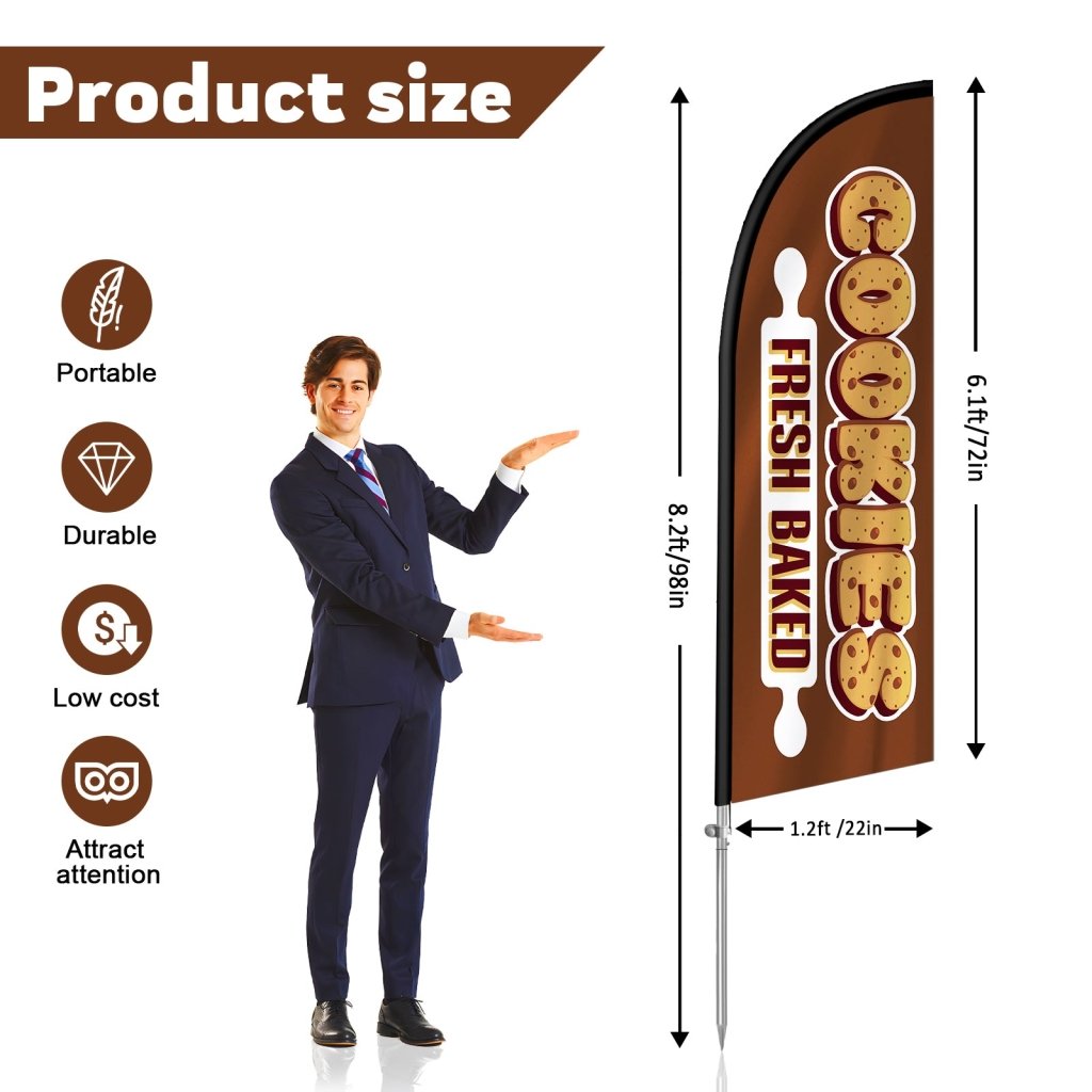 8FT Fresh Baked Cookies Sign Feather Flag with Stainless Steel Pole Kit(2m flag set)