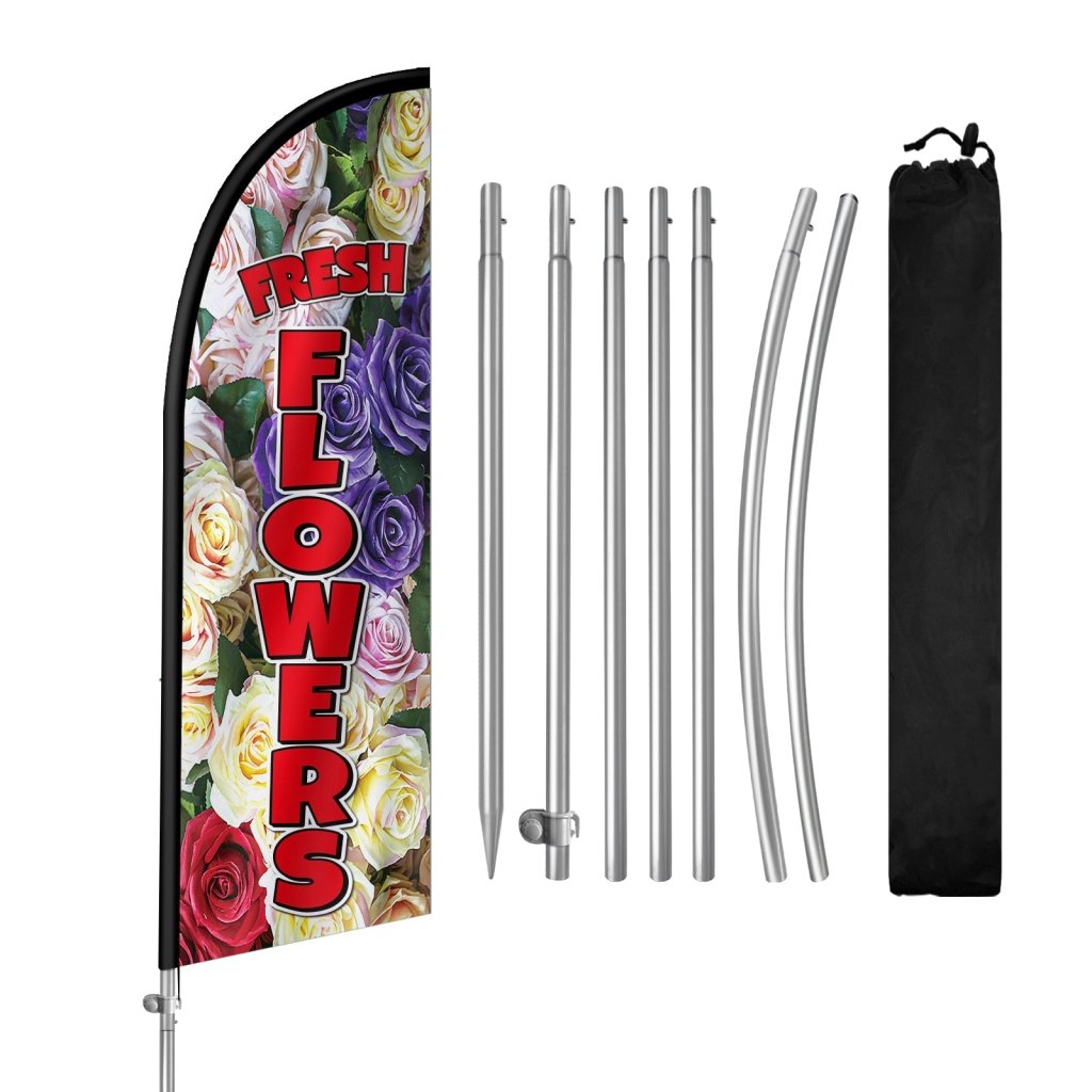 8FT Fresh Flowers Sign Feather Flag with Stainless Steel Pole Kit(2m flag set)