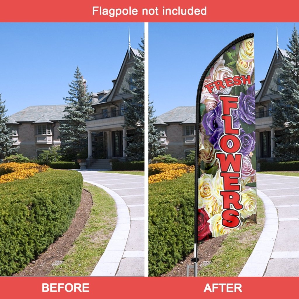 8FT Fresh Flowers Sign Swooper Flag(Flagpole Not Included 3.4)