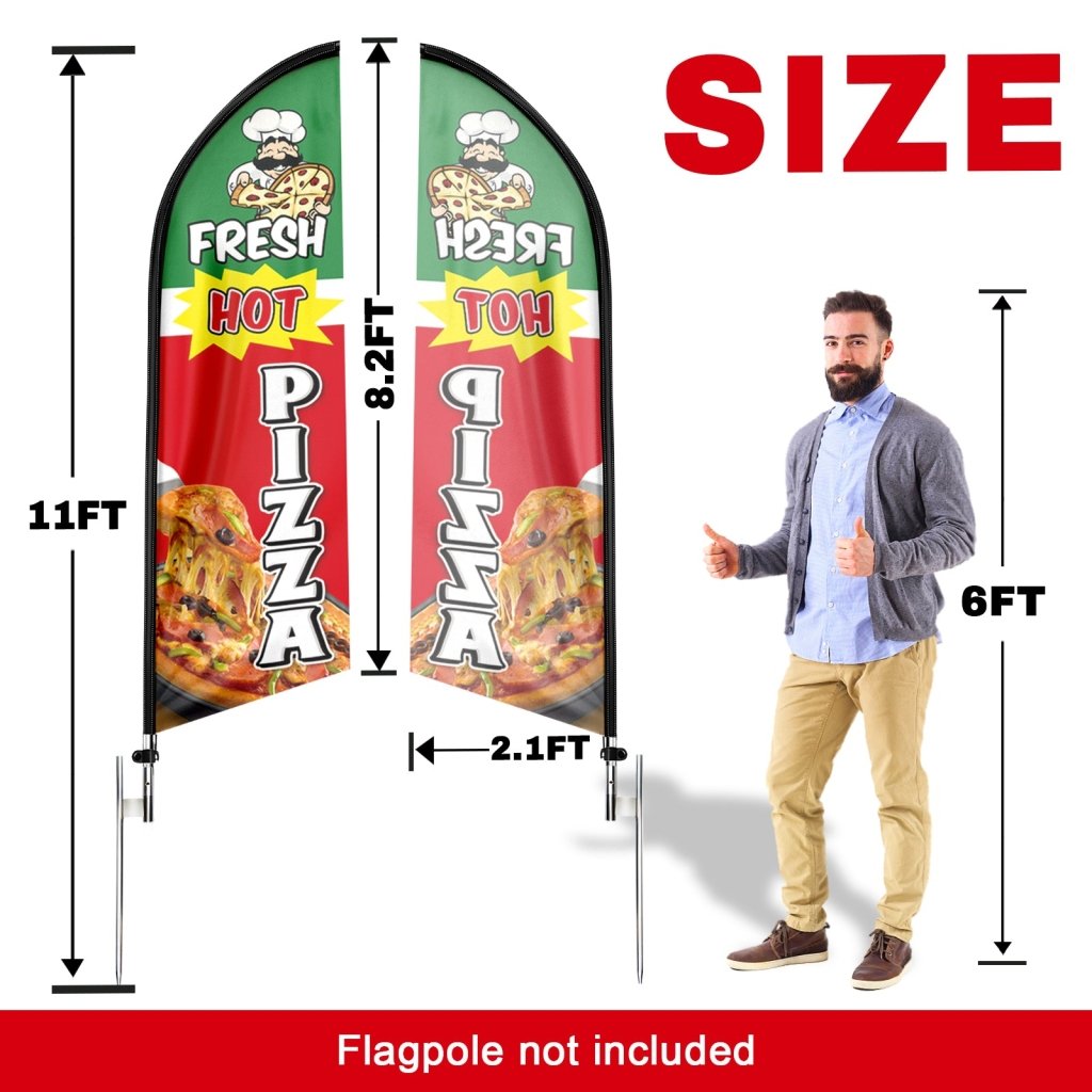 8FT Fresh Hot Pizza Advertising Swooper Flag(Flagpole Not Included 3.4)