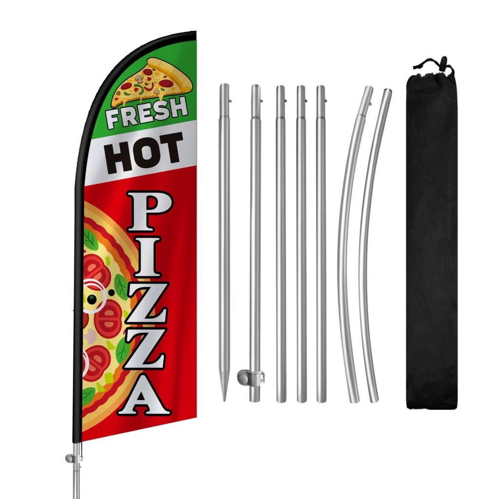 8FT Fresh Hot Pizza Banner Feather Flag with Stainless Steel Pole Kit(2m flag set)