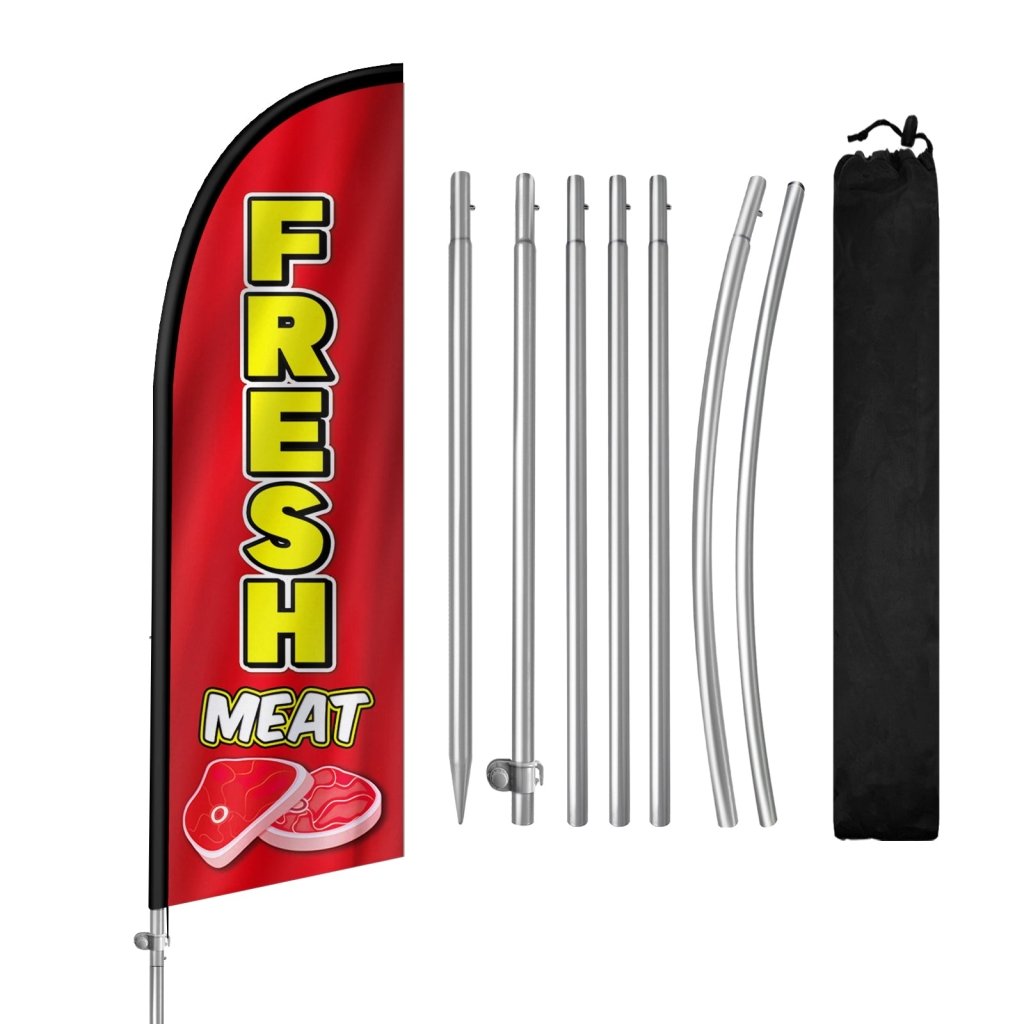 8FT Fresh Meat Feather Flag with Stainless Steel Pole Kit(2m flag set)