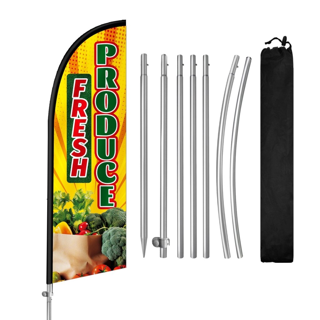 8FT Fresh Produce Yellow Feather Flag with Stainless Steel Pole Kit(2m flag set)