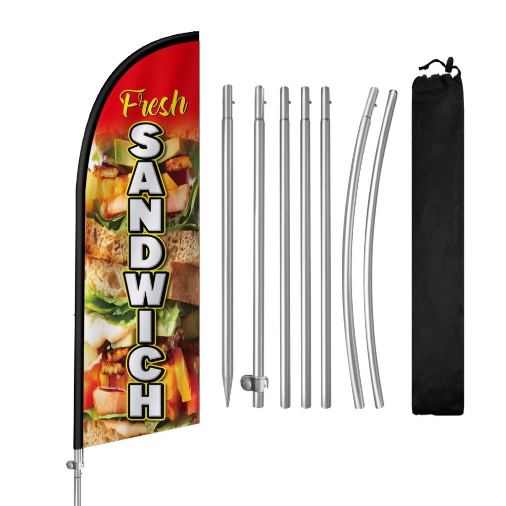 8FT Fresh Sandwich Red Feather Flag with Stainless Steel Pole Kit(2m flag set)