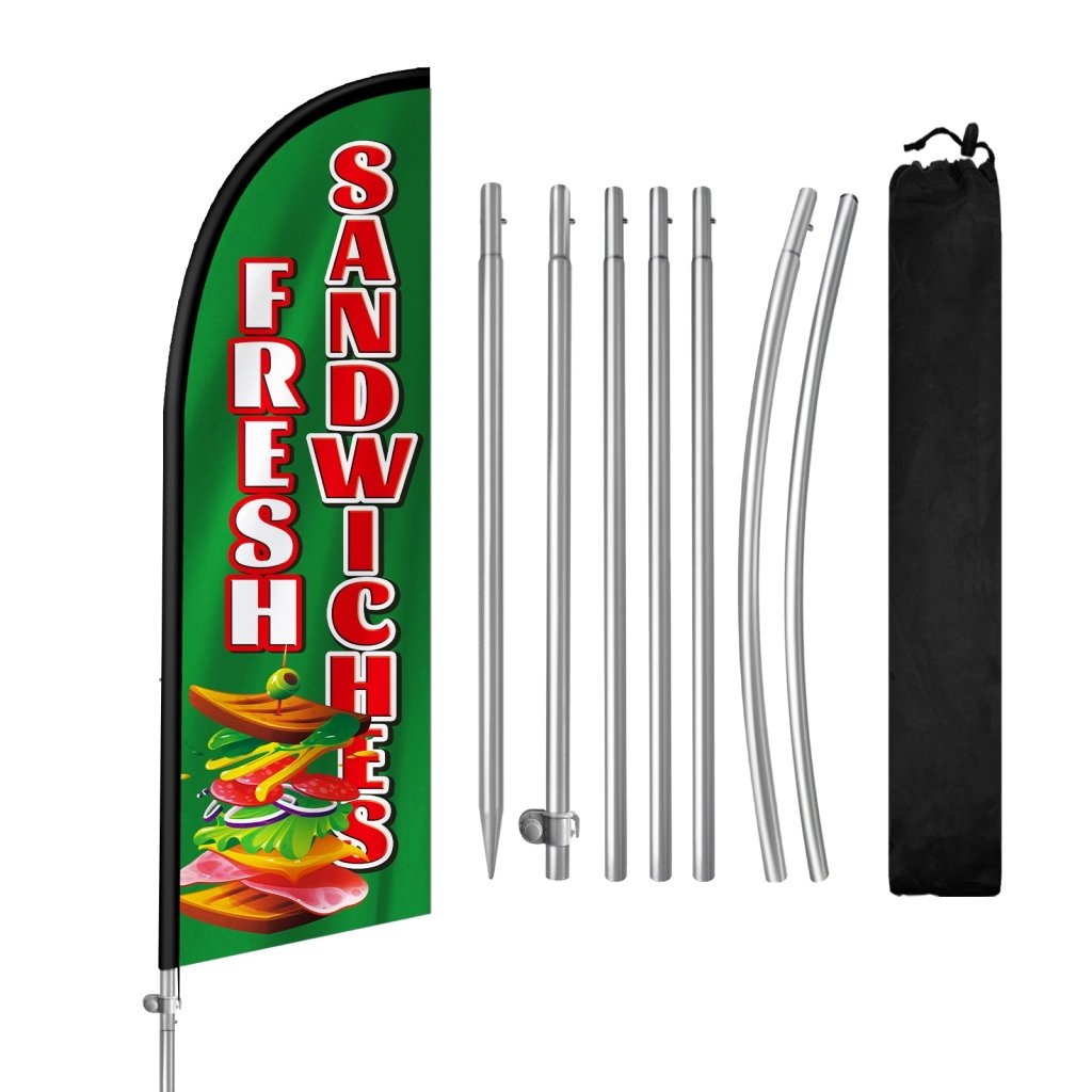 8FT Fresh Sandwiches Green Feather Flag with Stainless Steel Pole Kit(2m flag set)