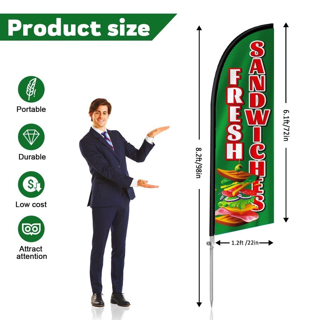 8FT Fresh Sandwiches Green Feather Flag with Stainless Steel Pole Kit(2m flag set)