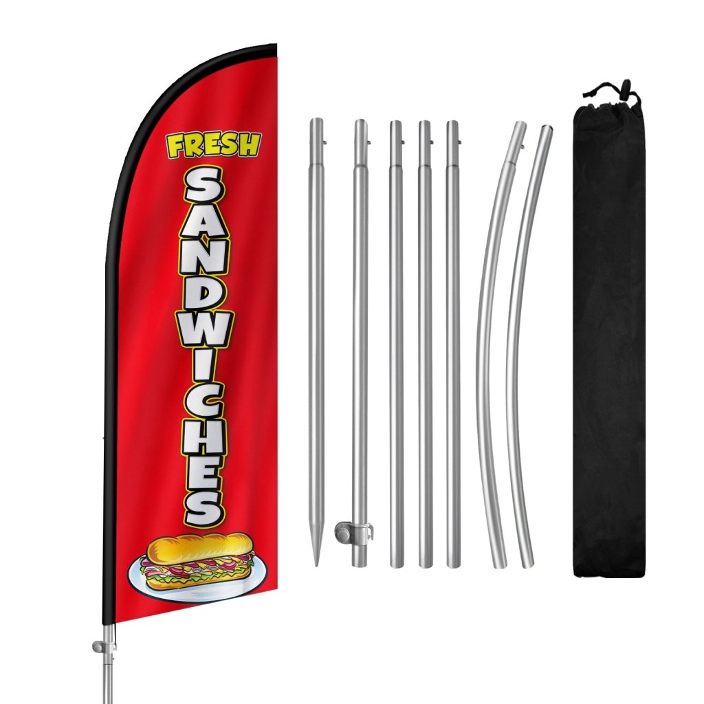 8FT Fresh Sandwiches Red Feather Flag with Stainless Steel Pole Kit(2m flag set)