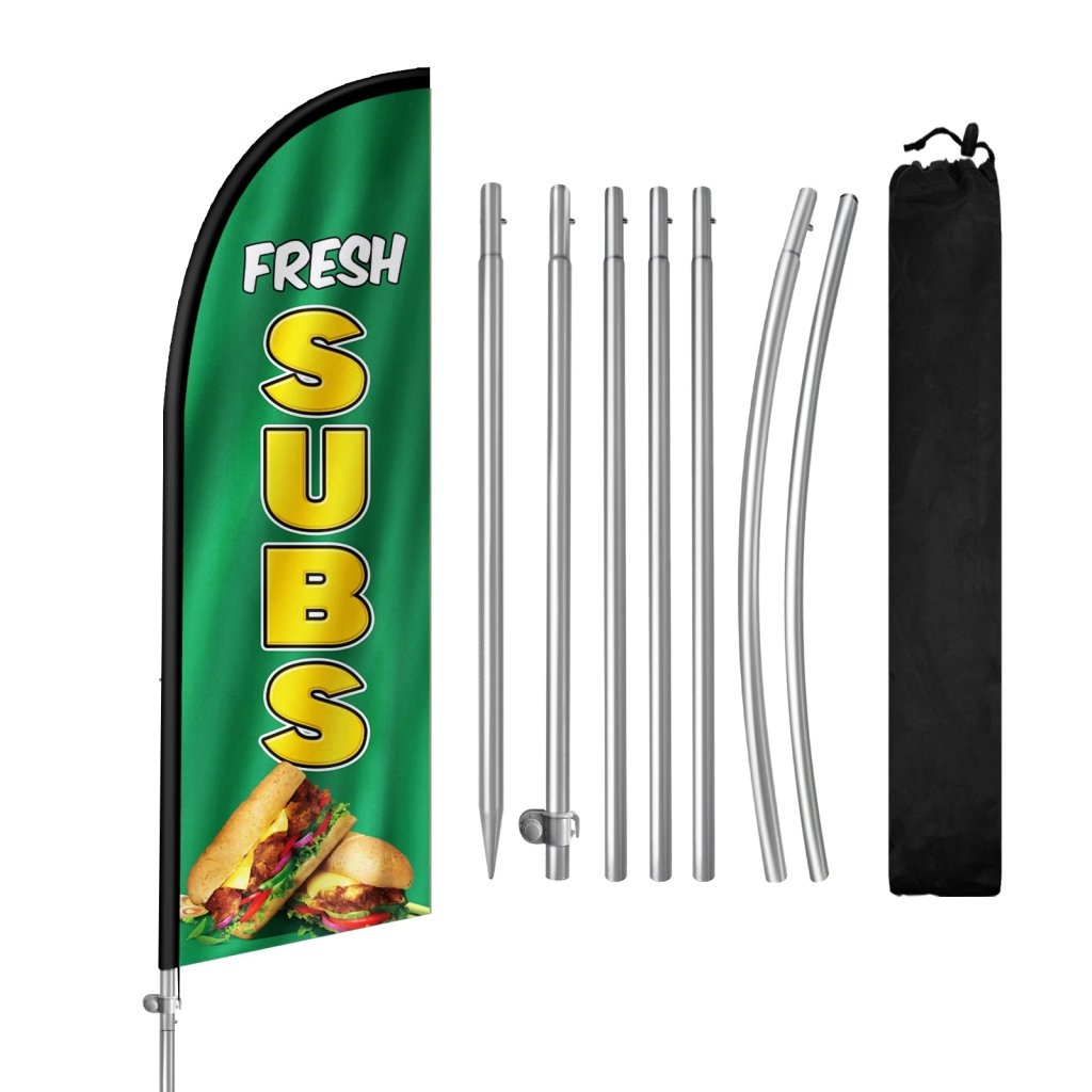 8FT Fresh Subs Feather Flag with Stainless Steel Pole Kit(2m flag set)