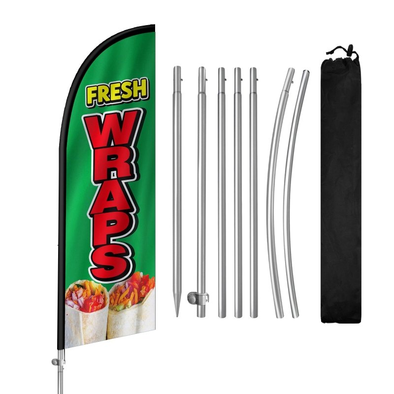 8FT Fresh Wraps Banner Feather Flag with Stainless Steel Pole Kit(2m flag set)