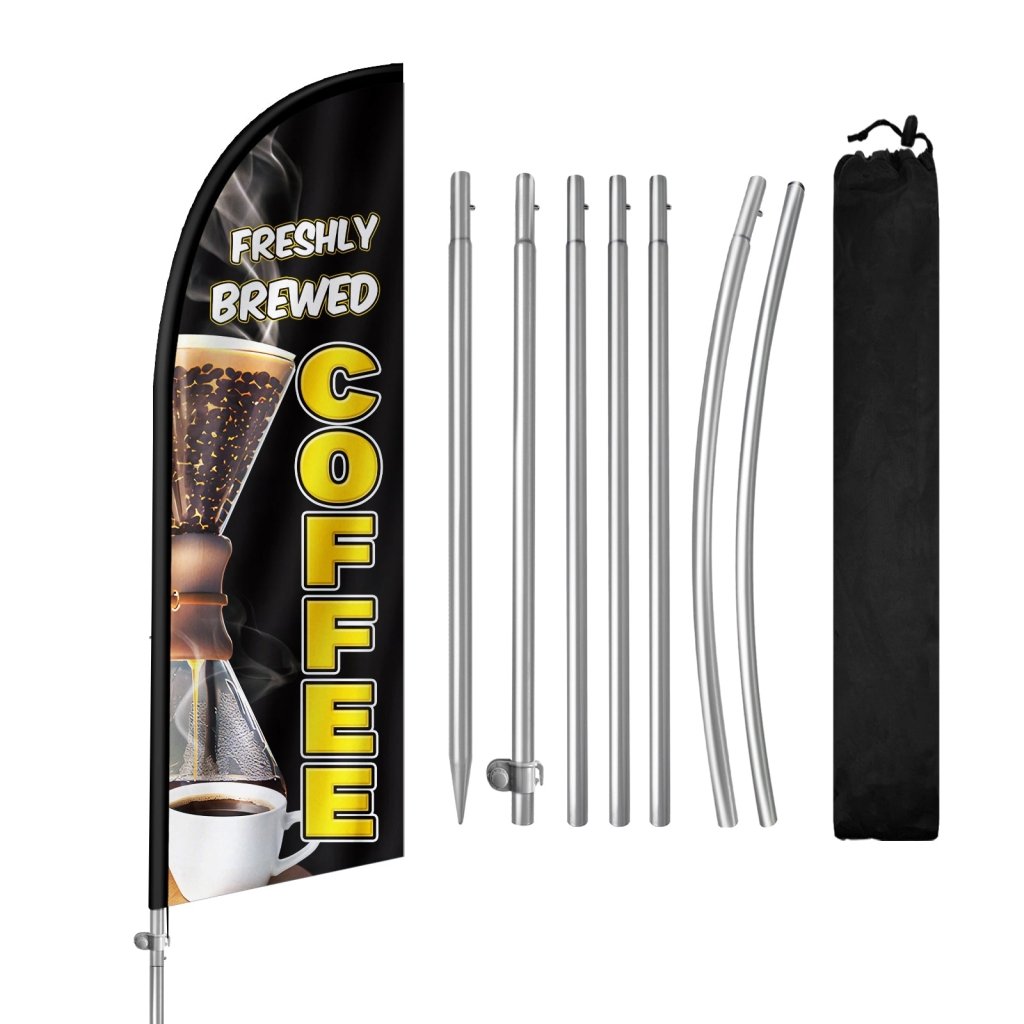 8FT Freshly Brewed Coffee Feather Flag with Stainless Steel Pole Kit(2m flag set)