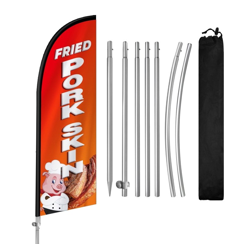 8FT Fried Pork Skin Banner Feather Flag with Stainless Steel Pole Kit(2m flag set)