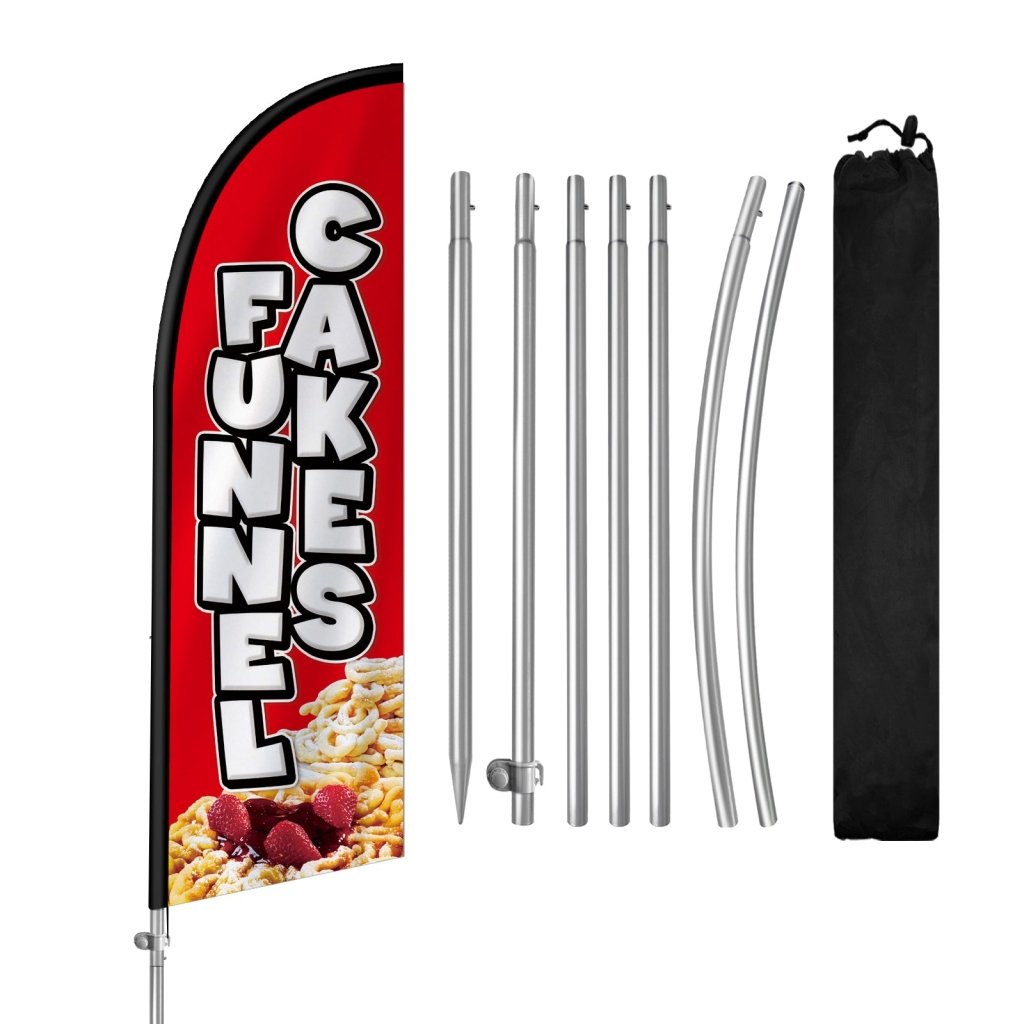 8FT Funnel Cake Red Feather Flag with Stainless Steel Pole Kit(2m flag set)